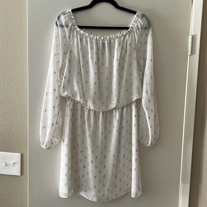 White sheer dress with gold pattern